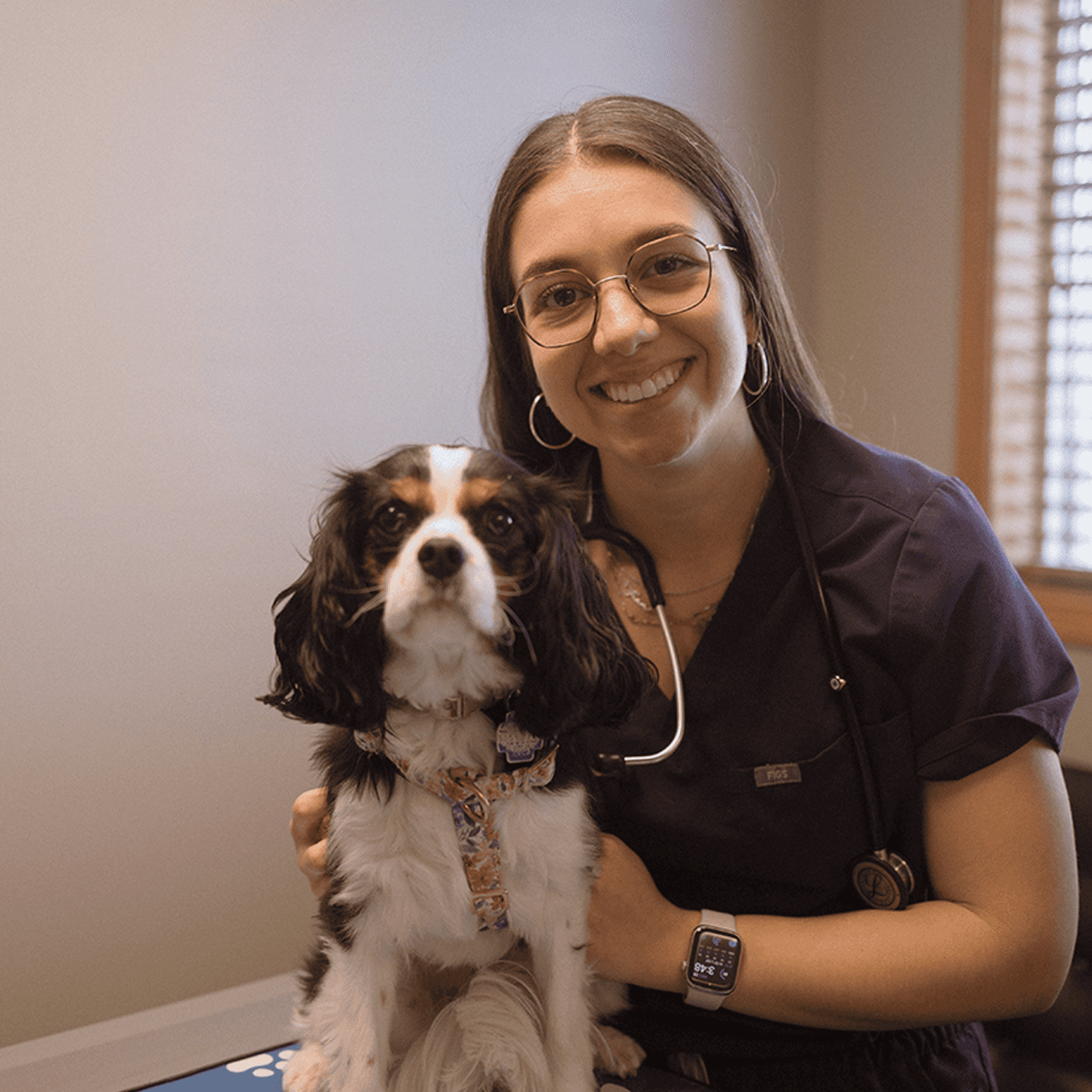 Doctor Tapas with brown and white dog